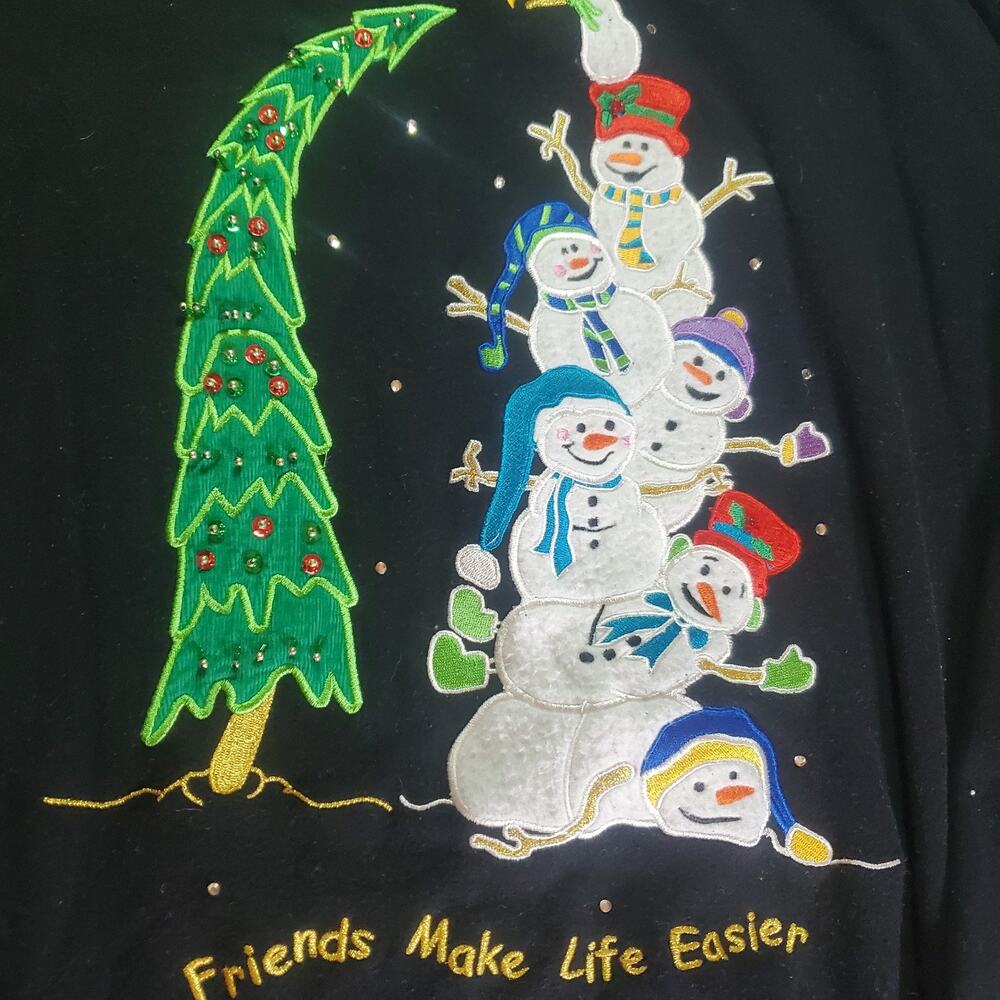 Quacker Factory Womens Plus 1X Black Christmas Sweater Friends Make Life Sweeter - Picture 4 of 8